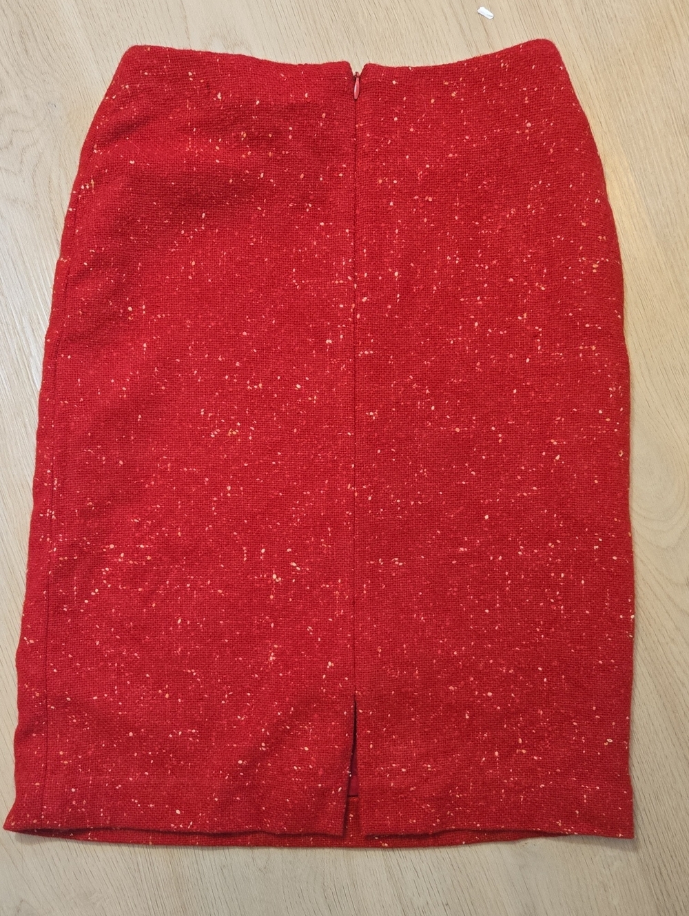 Red Wool Tweed Pencil Skirt - Women